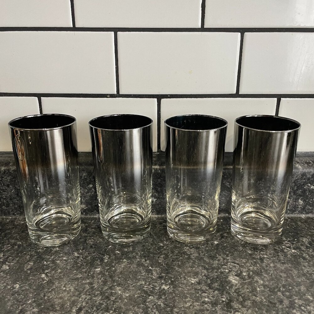 4x DOROTHY THORPE-Style Midcentury Modern MCM Silver Fade Drinking Glasses